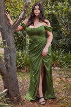Load image into Gallery viewer, Asta Corset Top Off the Shoulder Satin Gown 7407484XR-Olive LaDivine 7484 Cinderella Divine 7484