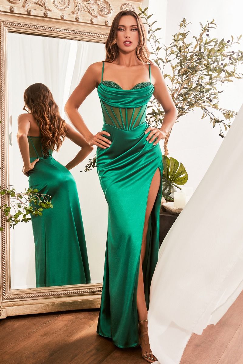 Aaron Fitted Satin Corset Prom Dress 740265ER-Emerald LaDivine CD265 Cinderella Divine CD265
