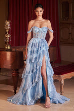 Load image into Gallery viewer, Adara Prom Dress Off the Shoulder Layered Gown 7401110TKR-Blue    Cinderella Divine KV1110 LaDivine KV1110