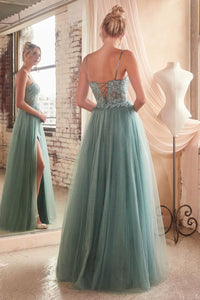 Alex Prom Dress Lace & Layered Tulle Gown Cinderella Divine C150  LaDivine C150 740150ER-DustyTeal