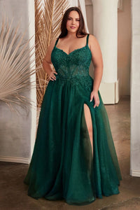 Alex Prom Dress Lace & Layered Tulle Gown Cinderella Divine C150  LaDivine C150 740150ER-Emerald