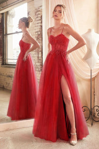 Alex Prom Dress Lace & Layered Tulle Gown Cinderella Divine C150  LaDivine C150 740150ER-Red