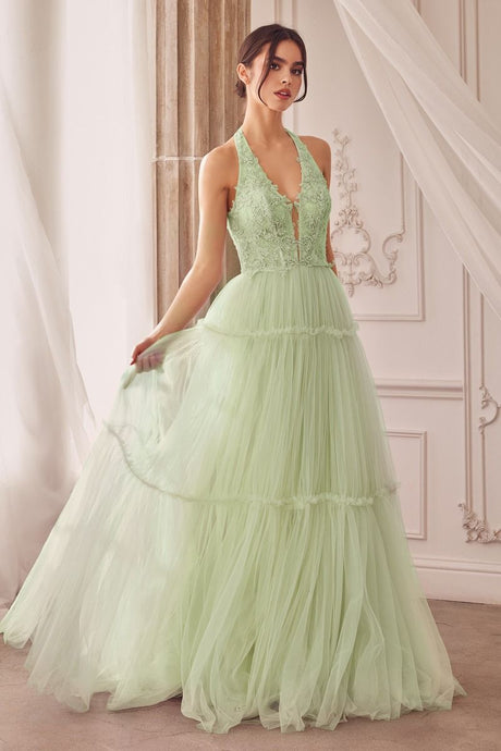 Allure Prom Dress Lace Halter Gown Andrea & Leo A1206 LaDivine A1206  6201206TKR-Greenary