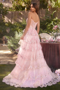 Always Prom Gown Tiered Ruffle Strapless Dress 7401305HRR-Pink Andrea & Leo A1305