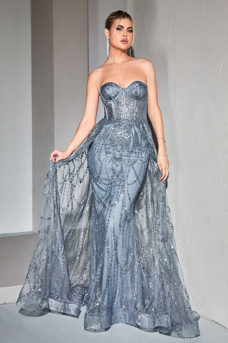 Andromeda Prom Dress Strapless with Overskirt Gown Cinderella Divine CB095 LaDivine CB095  750095TRR-SmokeyBlue