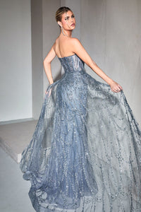 Andromeda Prom Dress Strapless with Overskirt Gown Cinderella Divine CB095 LaDivine CB095  750095TRR-SmokeyBlue