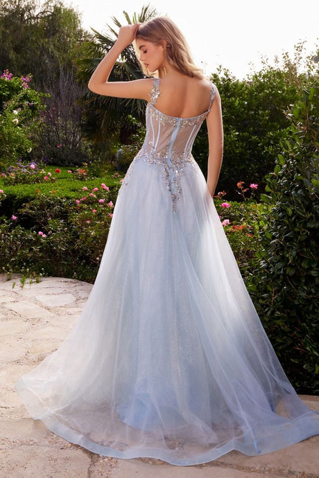 Aspirations Prom Dress Sheer Bodice Tulle Skirt Gown 6201258TWR-DustyBlue Andrea & Leo A1258  LaDivine A1258