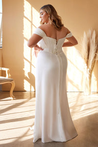 Asta Corset Top Off the Shoulder Satin Gown 7407484XR-White Cinderella Divine 7484W  LaDivine 7484W