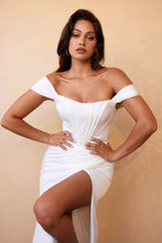 Load image into Gallery viewer, Asta Corset Top Off the Shoulder Satin Gown 7407484XR-White Cinderella Divine 7484W  LaDivine 7484W
