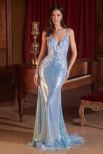 Load image into Gallery viewer, Bardot Prom Dress Liquid Sequin Fitted Gown LaDivine CDS491  Cinderella Divine CDS491 740491TTR-Blue