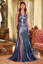 Load image into Gallery viewer, Believe Prom Dress Fitted Halter Satin Gown 740048WR-SmokeyBlue LaDivine CH048