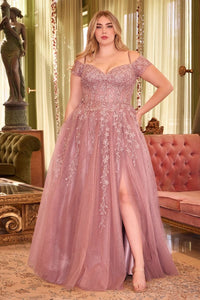 Betty Prom Dress Off the Shoulder A-line Lace Gown 740154TTR-DustyMauve Cinderella Divine C154 LaDivine C154