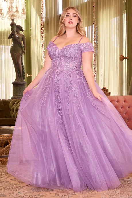 Betty Prom Dress Off the Shoulder A-line Lace Gown 740154TTR-Lavender Cinderella Divine C154 LaDivine C154