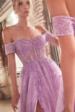 Load image into Gallery viewer, Betty Prom Dress Off the Shoulder A-line Lace Gown 740154TTR-Lavender Cinderella Divine C154 LaDivine C154