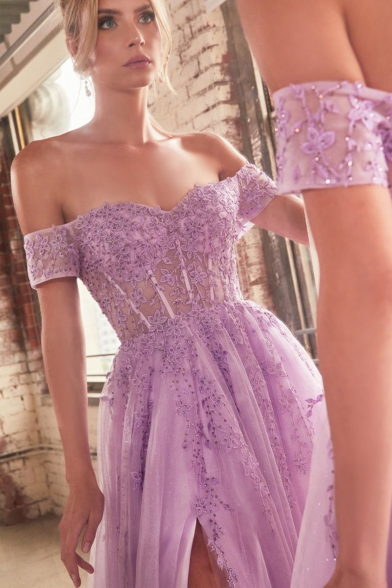 Betty Prom Dress Off the Shoulder A-line Lace Gown 740154TTR-Lavender Cinderella Divine C154 LaDivine C154