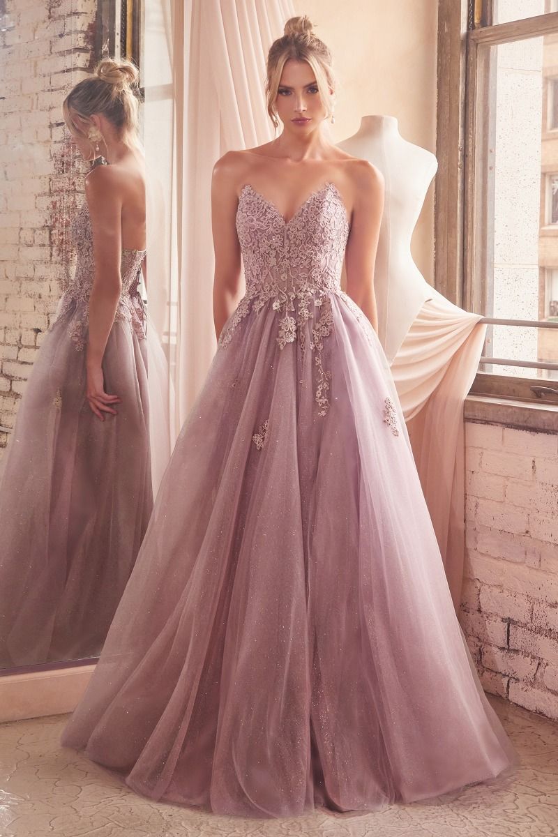 Bliss Prom Dress Strapless Lace & Tulle Gown 740148ER-DustyMauve Cinderella Divine C148  LaDivine C148