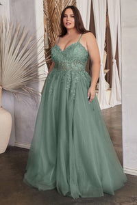 Bliss Prom Dress Strapless Lace & Tulle Gown 740148ER-DustyTeal Cinderella Divine C148  LaDivine C148
