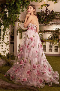 Bouquet Prom Dress Rose Printed Organza Gown 620A1035  Andrea & Leo A1035