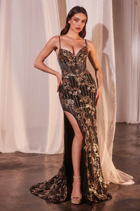 Buckingham Prom Dress Gold and Black Fitted Gown LaDivine CM358  Cinderella Divine CM358   740358TIR-BlackGold