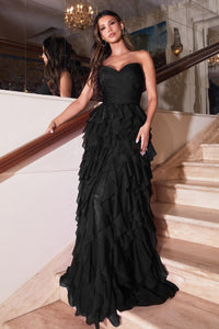 Burst Formal Dress Ruffled Strapless Gown 7400027TRR-Black  Cinderella Divine CZ0027 LaDivine CZ0027
