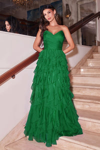 Burst Formal Dress Ruffled Strapless Gown 7400027TRR-Emerald  Cinderella Divine CZ0027 LaDivine CZ0027