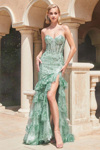 Captiva Prom Dress Strapless Layered Mermaid Gown 6201095THR-Sage Cinderella Divine KV1095  LaDivine KV1095