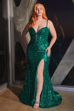 Load image into Gallery viewer, Charming Prom Dress Sequin Printed Gown 740334TTR-Emerald Cinderella Divine CM334  LaDivine CM334