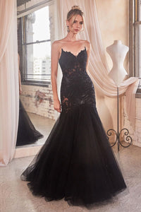 Cherish Prom Dress Lace & Tulle Strapless Mermaid Gown 740482TKR-Black Cinderella Divine CDS482 LaDivine CDS482