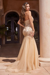 Cherish Prom Dress Lace & Tulle Strapless Mermaid Gown 740482TKR-Champagne Cinderella Divine CDS482 LaDivine CDS482