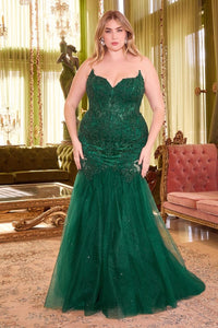 Cherish Prom Dress Lace & Tulle Strapless Mermaid Gown 740482TKR-Emerald Cinderella Divine CDS482 LaDivine CDS482