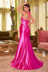Coleman Prom Dress Rhinestone Detail Halter Gown 740492ER-HotPink Cinderella Divine CDS492  LaDivine CDS492