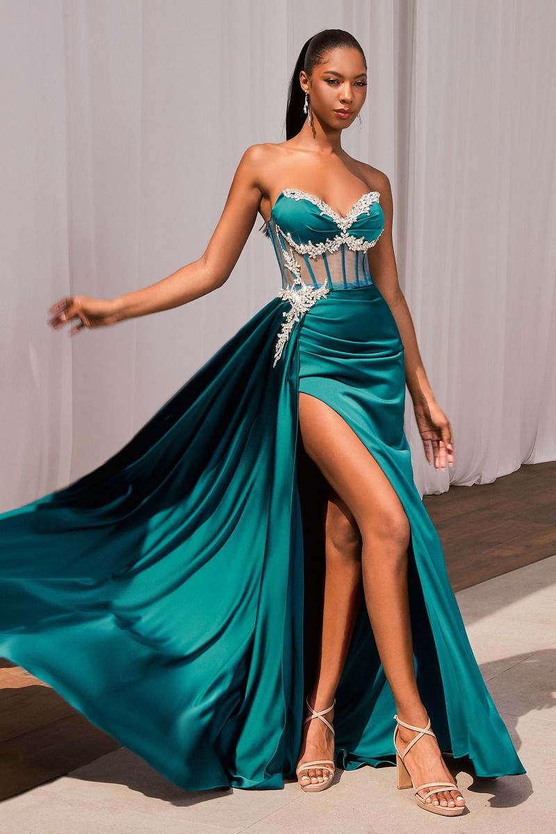 Colton Prom Dress Embellished Fitted Gown LaDivine CD343 Cinderella Divine CD343 740343TRR-Peacock