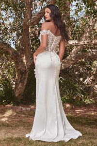 Covet Satin Off Shoulder Prom Dress 740186TRR-White LaDivine CD0186 Cinderella Divine CD0186