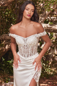 Covet Satin Off Shoulder Prom Dress 740186TRR-White LaDivine CD0186 Cinderella Divine CD0186