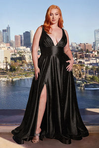 Crawford Prom Dress A-line Glitter Satin Gown 7402349AK-Black Cinderella Divine CC2349 LaDivine CC2349