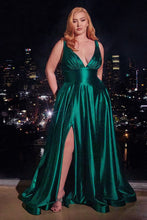 Load image into Gallery viewer, Crawford Prom Dress A-line Glitter Satin Gown 7402349AK-Emerald Cinderella Divine CC2349 LaDivine CC2349