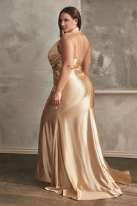 Cyrus Prom Dress Satin Halter Gown 740079AR-Gold Cinderella Divine CH079  LaDivine CH079