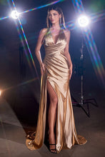 Load image into Gallery viewer, Cyrus Prom Dress Satin Halter Gown 740079AR-Gold Cinderella Divine CH079  LaDivine CH079