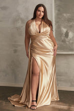 Load image into Gallery viewer, Cyrus Prom Dress Satin Halter Gown 740079AR-Gold Cinderella Divine CH079  LaDivine CH079