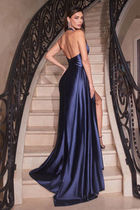Cyrus Prom Dress Satin Halter Gown 740079AR-Navy Cinderella Divine CH079  LaDivine CH079