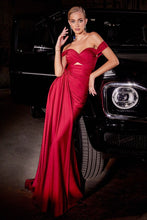 Load image into Gallery viewer, Demure Prom Dress Fitted Stretch Satin Gown 740836AR-DeepRed LaDivine CD836