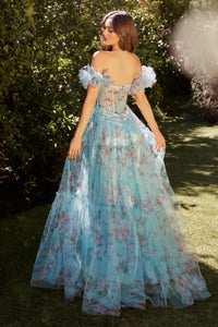 Desire Prom Dress Floral Printed Ball Gown 6201285TKR-Blue         Andrea & Leo A1285  LaDivine A1285