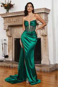 Dreamer Prom Dress Strapless Satin Corset Gown 740269TRR-Emerald LaDivine CD269 Cinderella Divine CD269