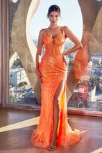 Load image into Gallery viewer, Echo Prom Dress Sequin Adorned Fitted Gown LaDivine CD0220 Cinderella Divine CD0220 740220THK-Orange