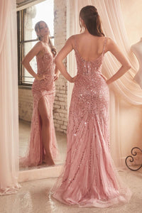 Echo Prom Dress Sequin Adorned Fitted Gown LaDivine CD0220 Cinderella Divine CD0220 740220THK-RoseGold