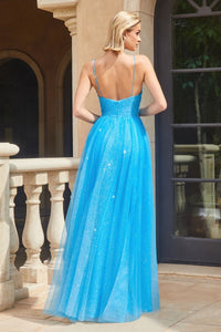 Encounter Prom Dress Layered Glitter Tulle Gown 740871ER-OceanBlue LaDivine CR871