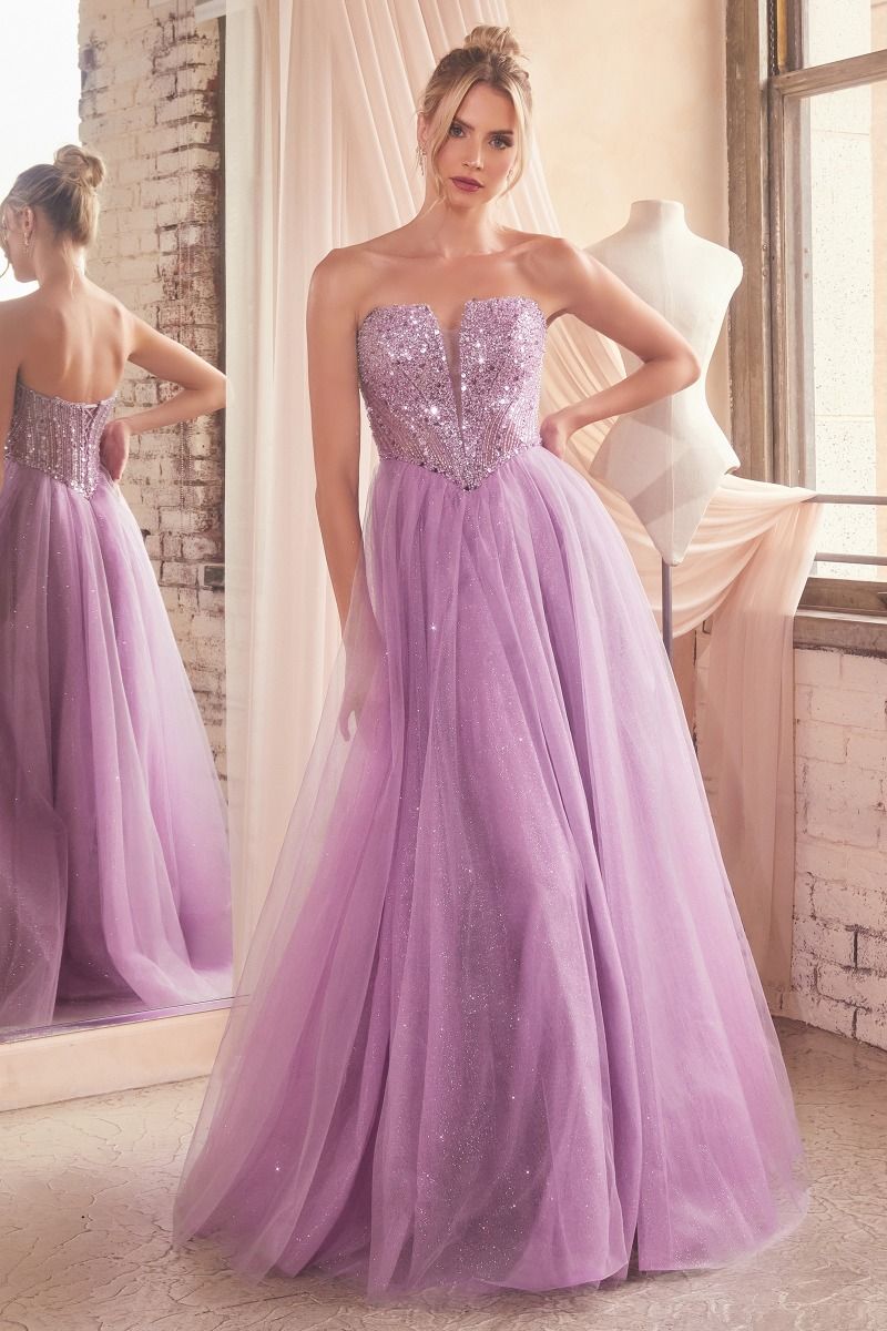 Eternity Prom Dress Strapless & Sequin Gown 740217ER-DustyLavender LaDivine CD0217 Cinderella Divine CD0217