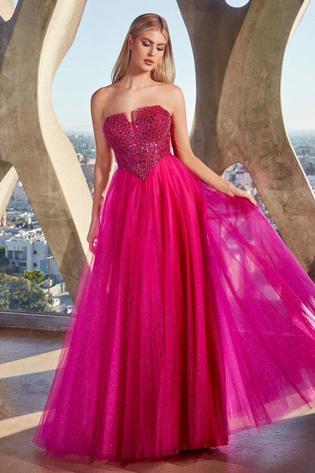 Eternity Prom Dress Tulle & Sequin Gown 740217ER-Magenta LaDivine CD0217 Cinderella Divine CD0217
