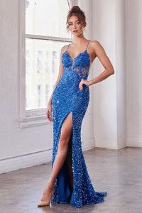Extreme Prom Dress Iridescent Sequin and Lace Gown 740840ER-Azure Cinderella Divine CD840