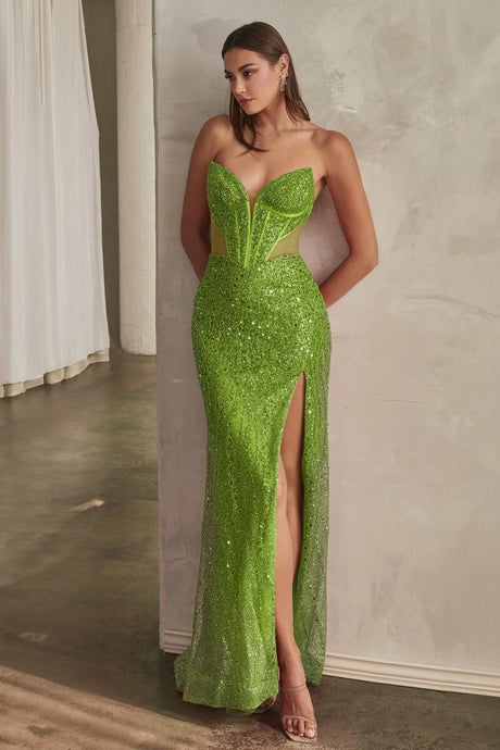 Fiesta Prom Dress Embellished Strapless Corset Back Gown CD0227    740227TTR-Greenery